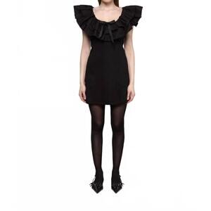 NEW ESTHE women's ruffle mini bow dress in black